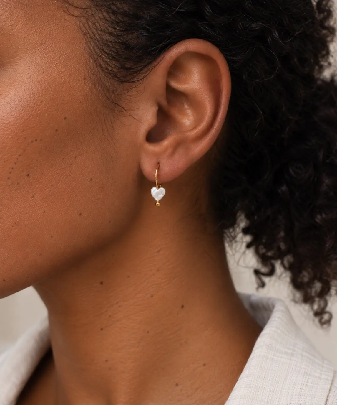 Créoles cœur en pierre naturelle – Acier inoxydable doré