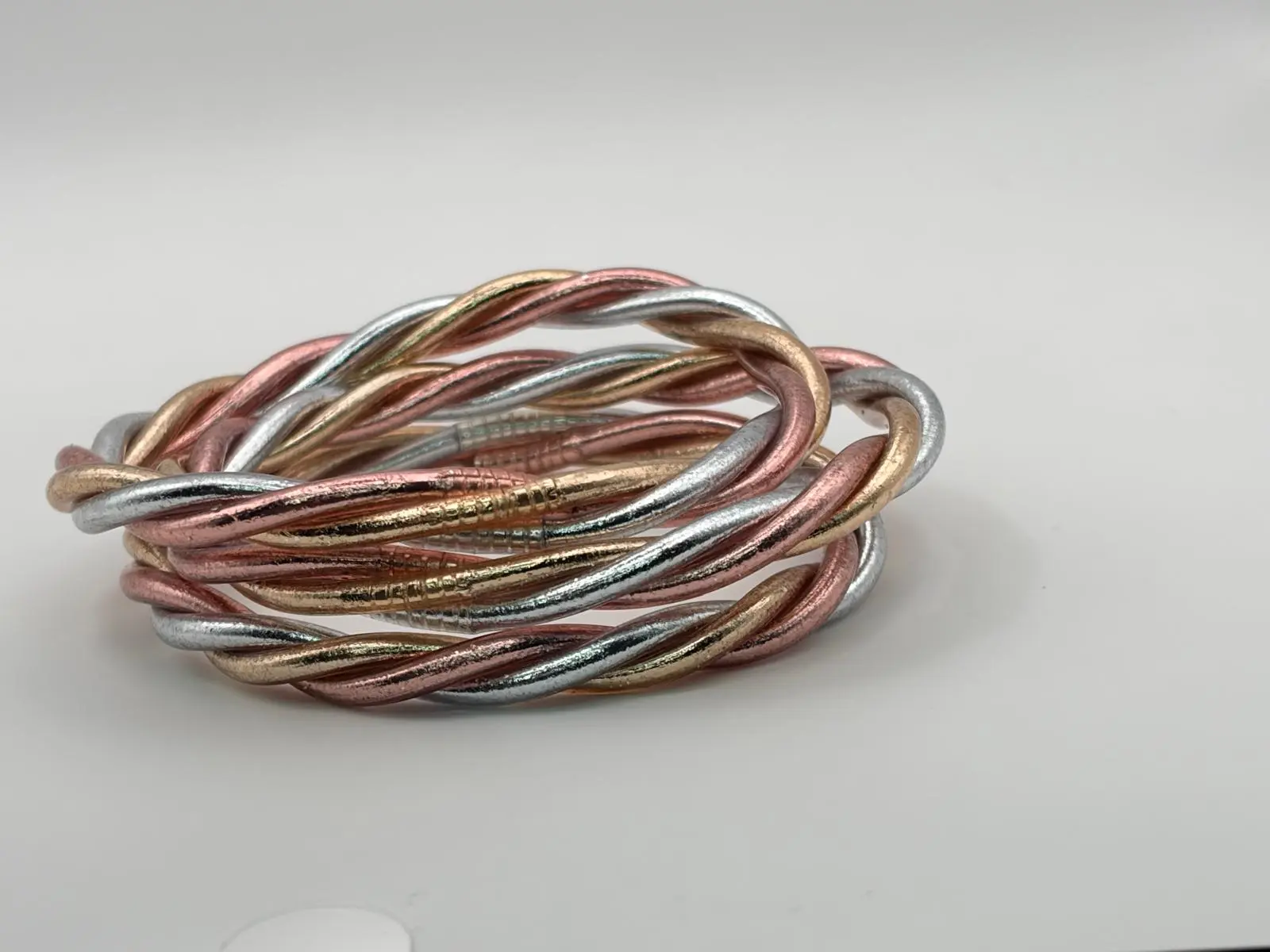 THIN BOUDDHIST TWIST BANGLE 3 colors PINK GOLD/CHAMPAGNE/SILVER