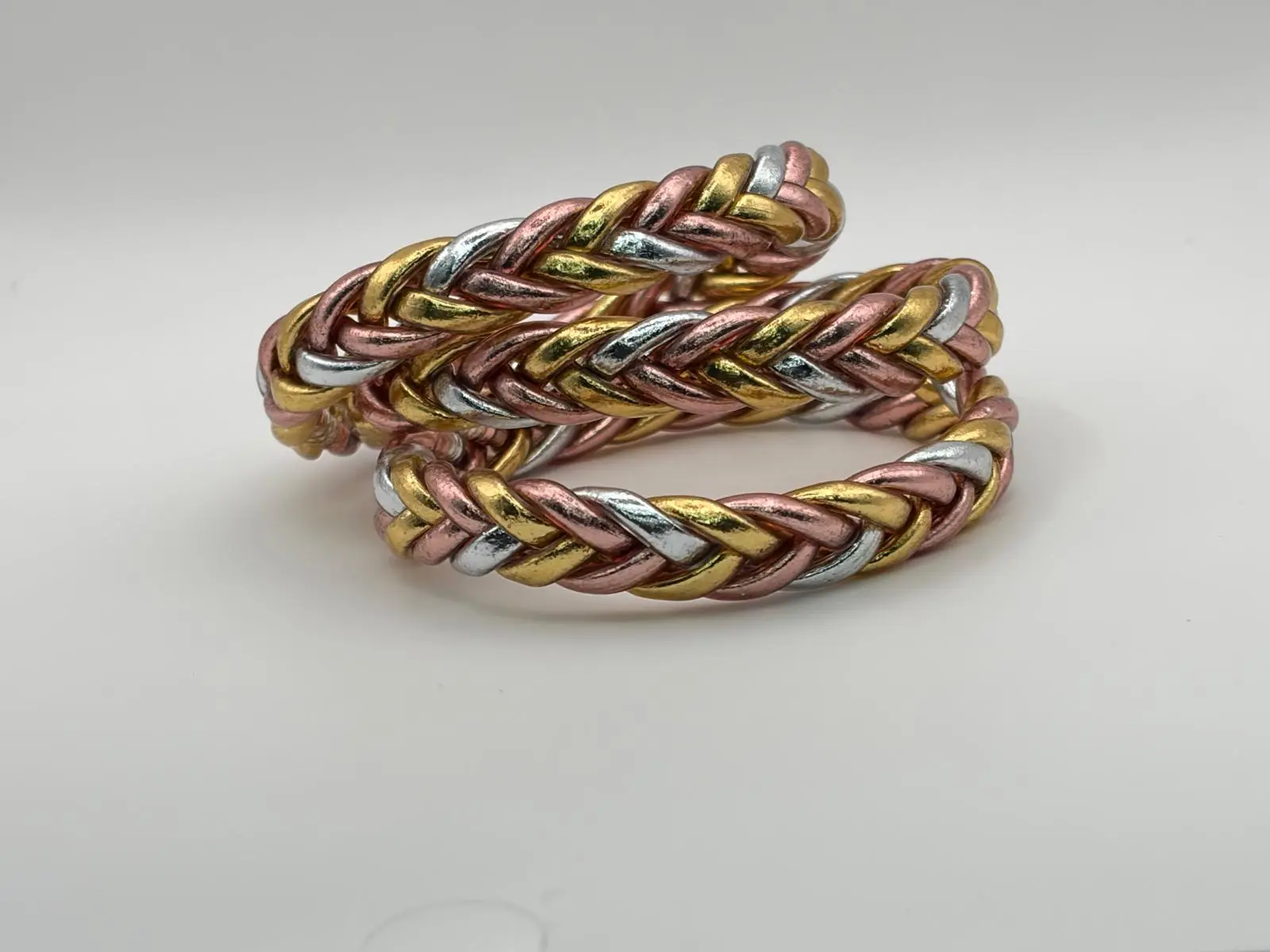 BUDDHIST BAND BRAIDED 3 COLOURS LIGHT GOLD/PINK/SILVER