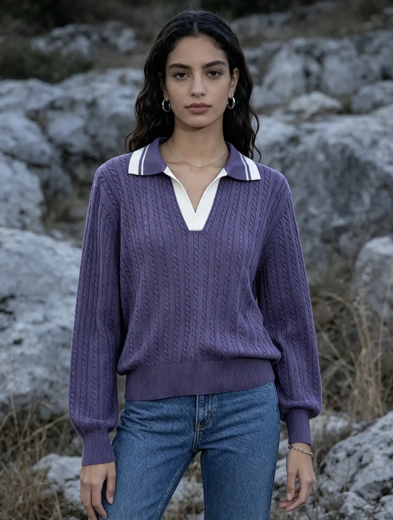 Fine knit rugby polo-style sweater with long sleeves, classic fit
