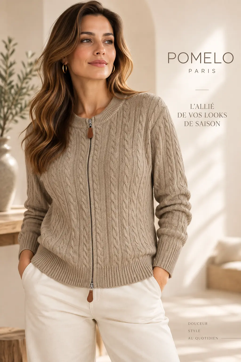 Gilet Zippé en Maille Torsadée Elona - GO2668813