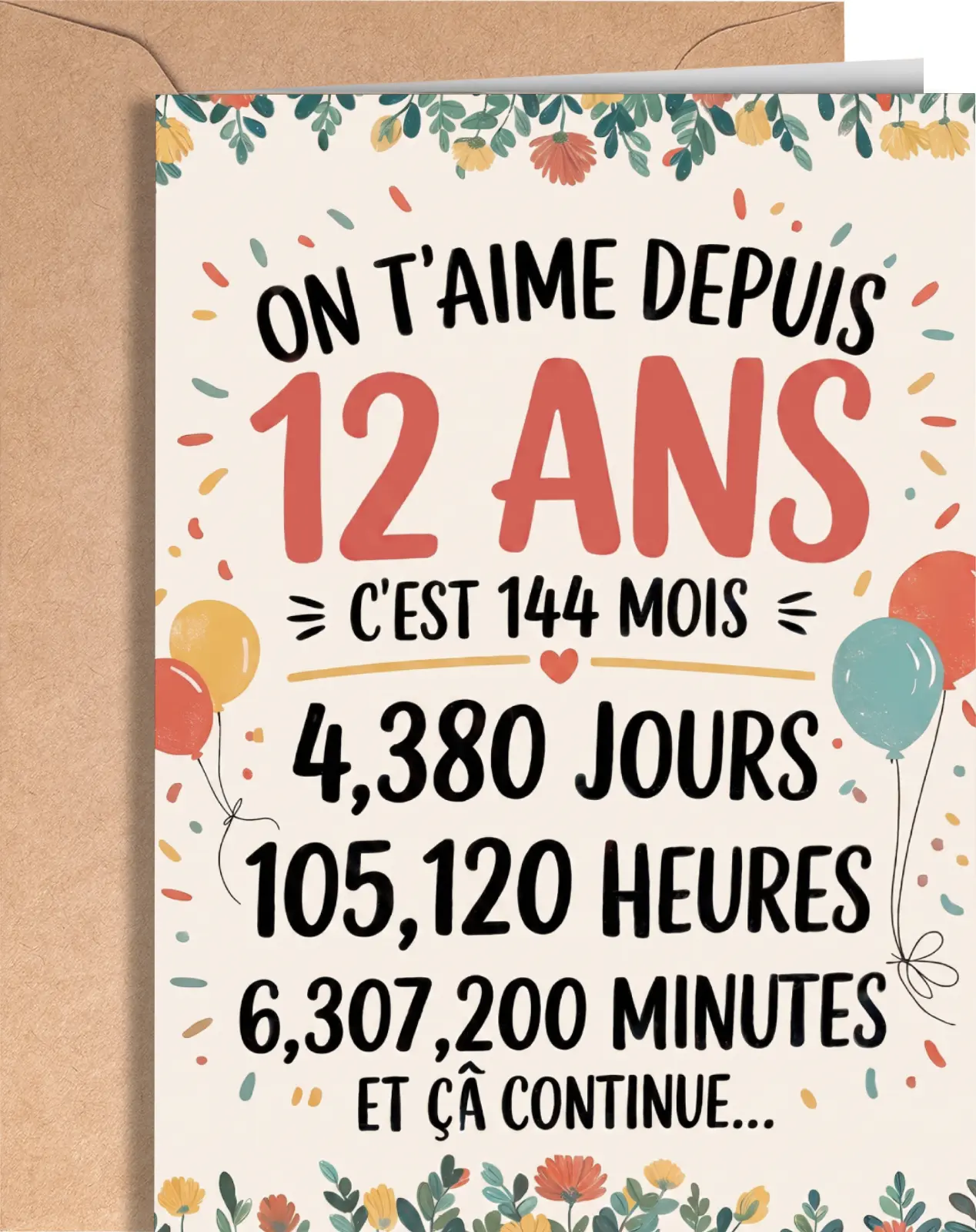 French 12th Birthday Card - Birthday Card for 12 Years Old