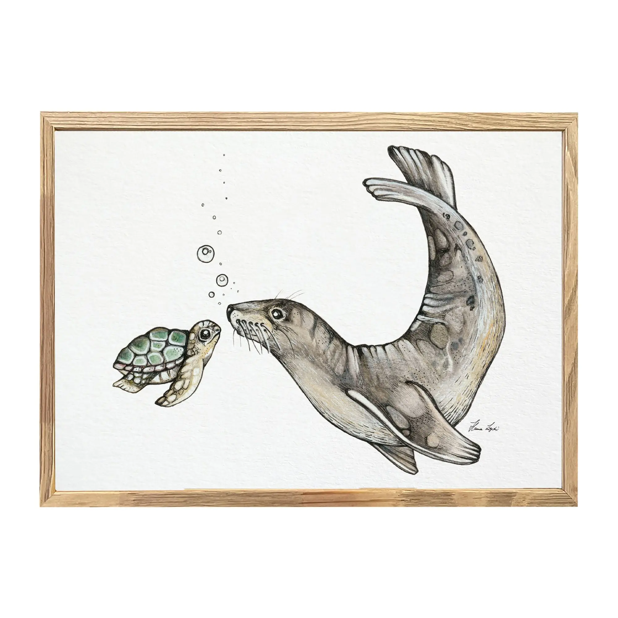 Kunstdruck - Ozeantreffen (Schildkröte & Seelöwe)