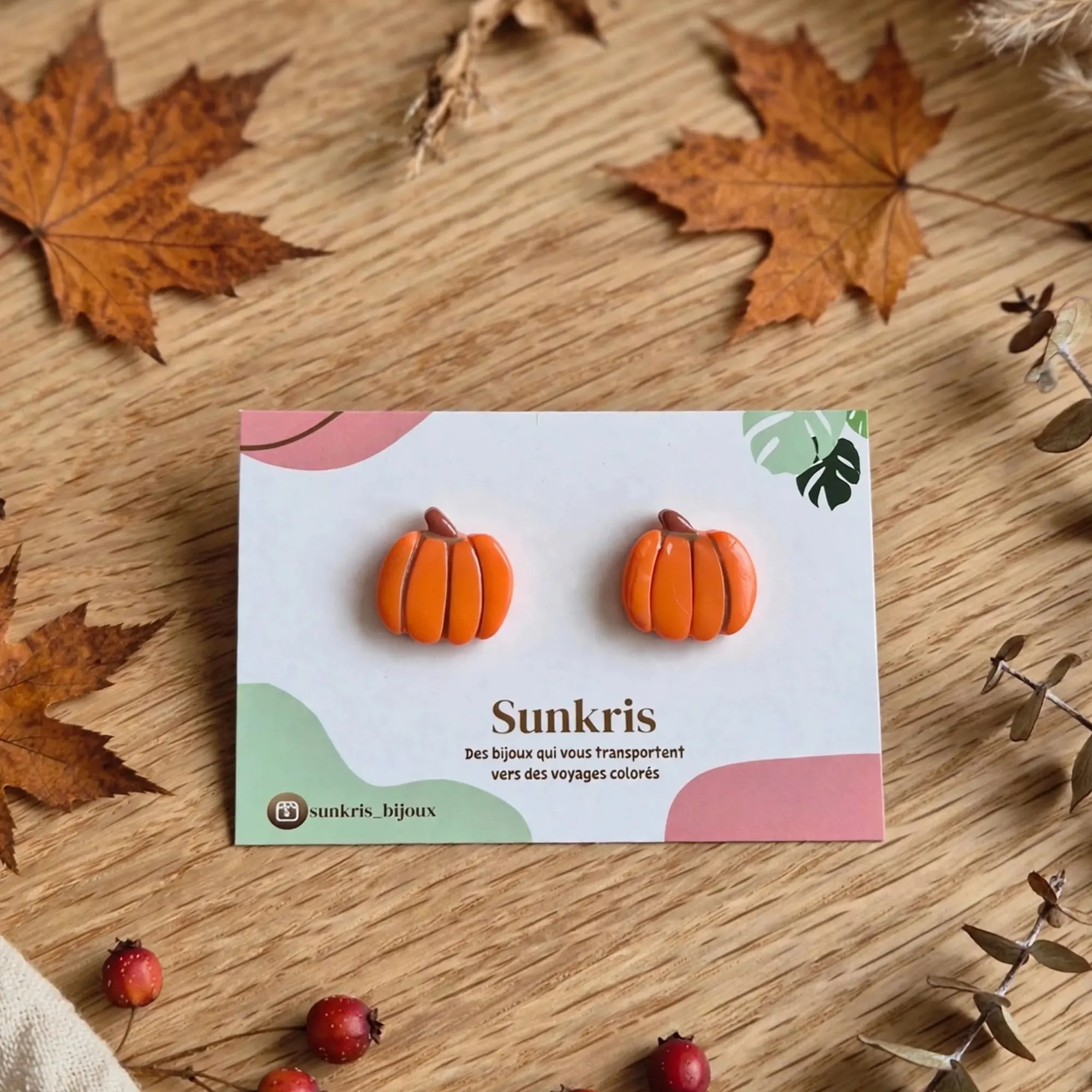 Hand-painted orange pumpkin pumpkin earrings