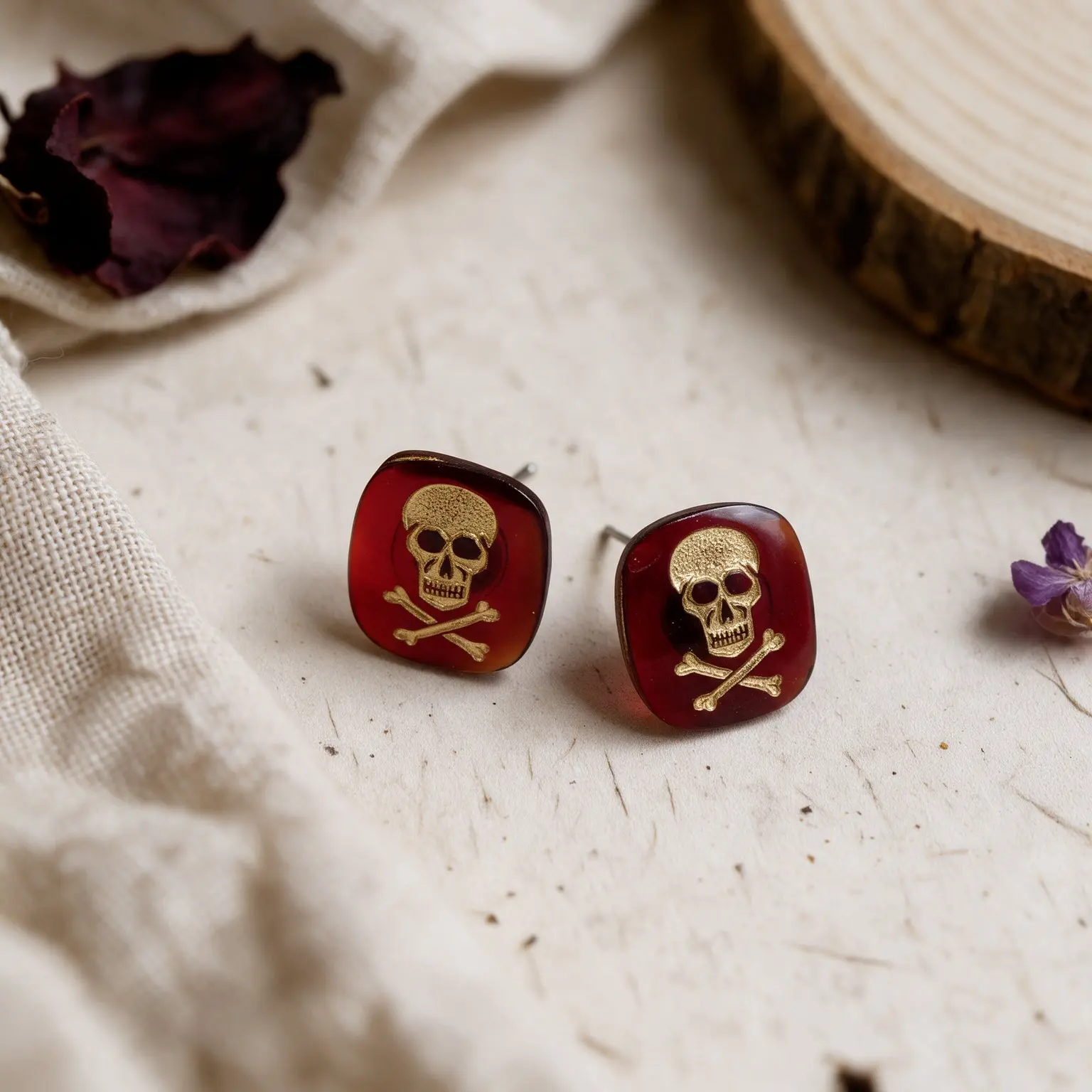 Red Skull & Crossbones Stud Earrings