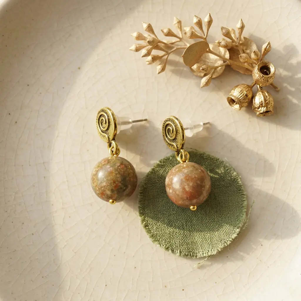 Jasper Ball Drop Earrings