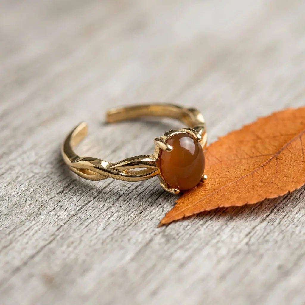Adjustable Amber Agate Ring