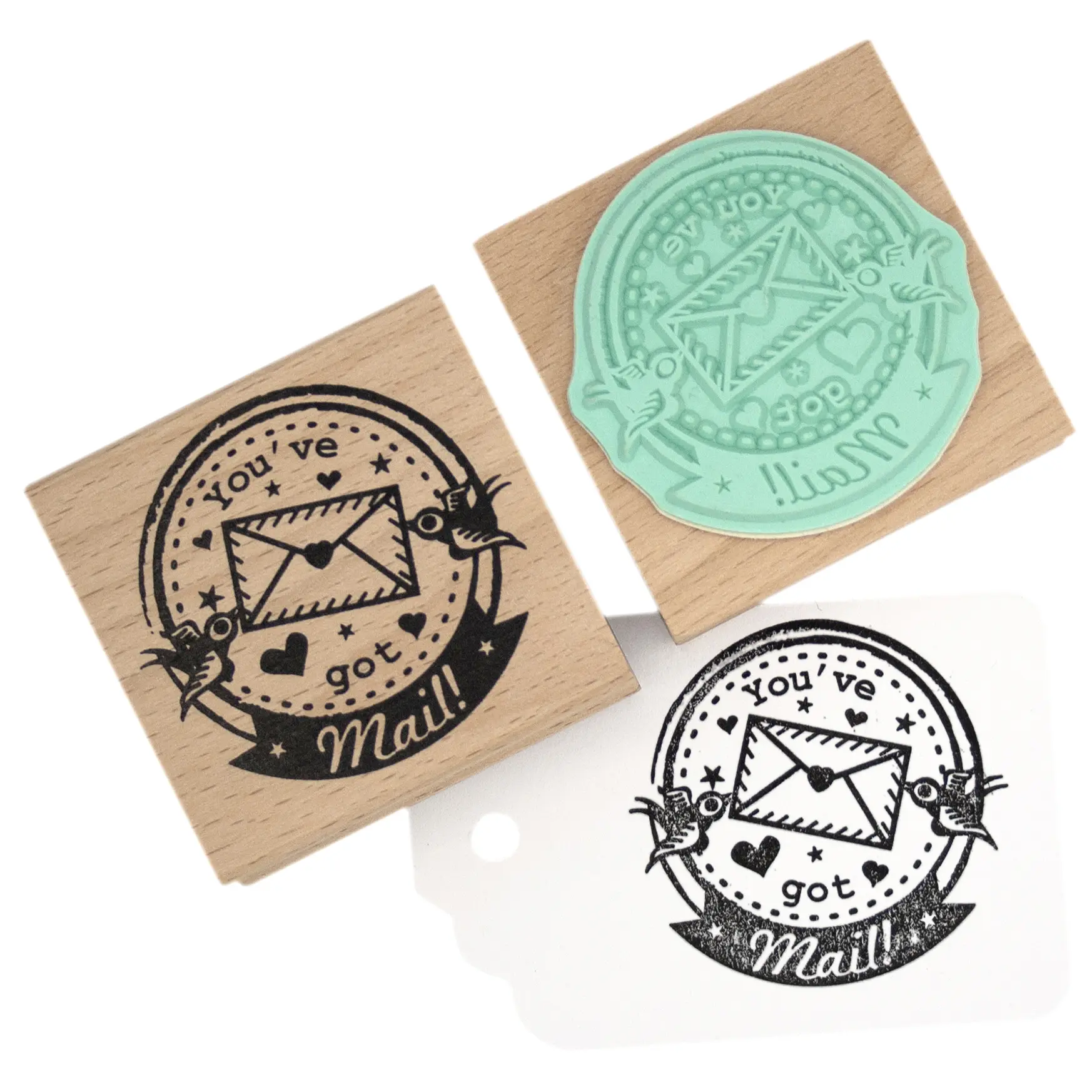 You've Got Mail Round Wooden Rubber Stamp (Birds)