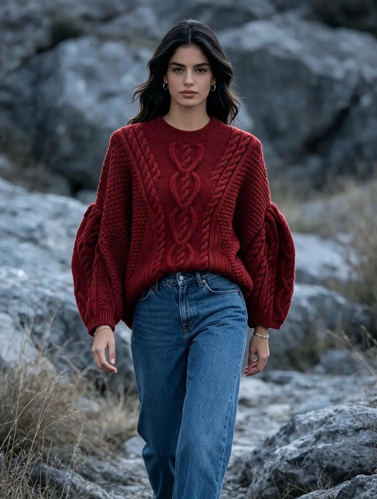 Pull tricoté épais large, 100% en LAINE mérinos,