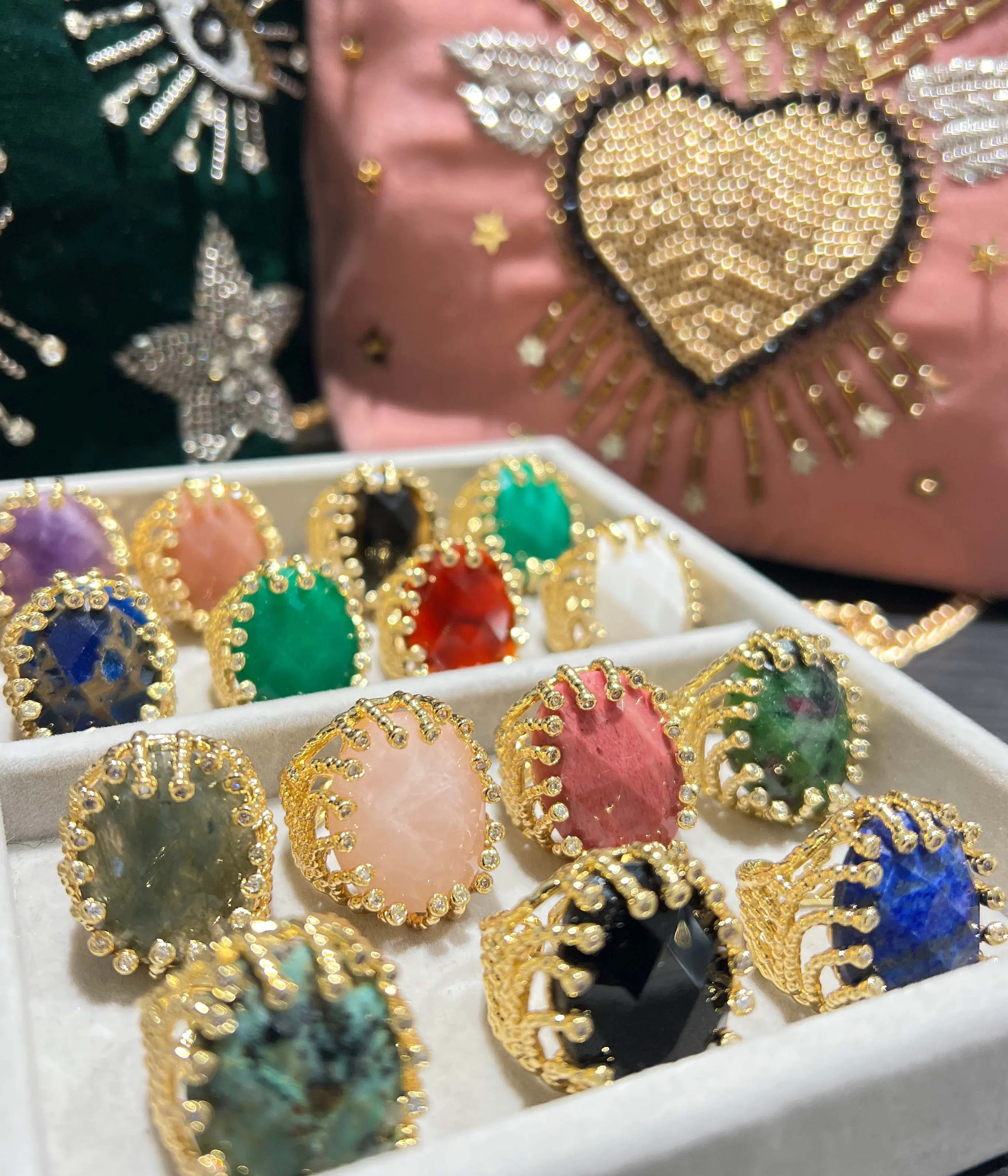 Bague New Druzy - 15 Pierres Naturelles – Laiton doré