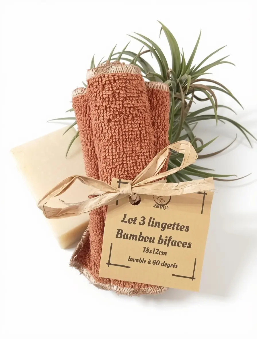 Lingettes bambou bi-face x6  Ton Marron