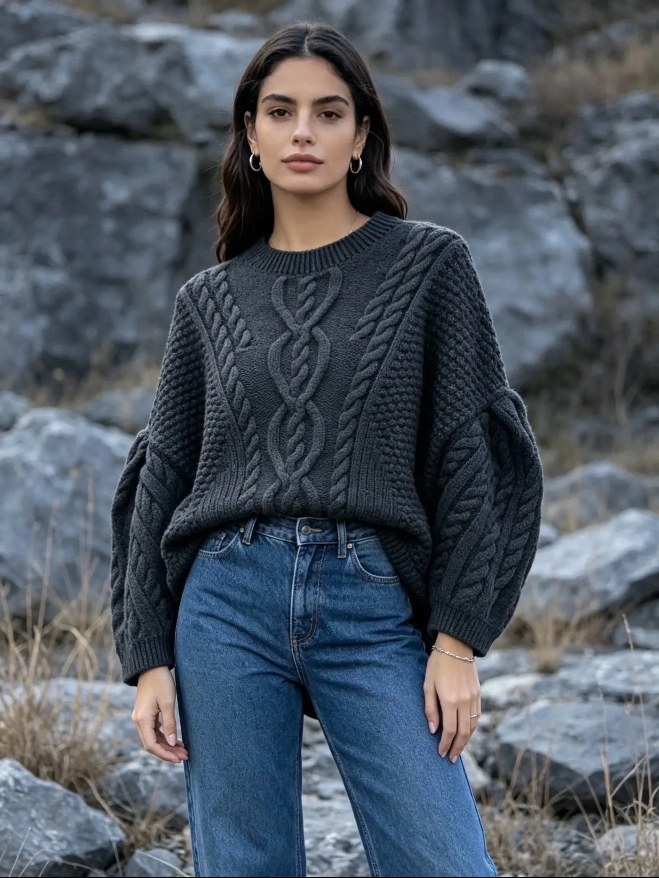Pull tricoté épais large, 100% en LAINE mérinos,