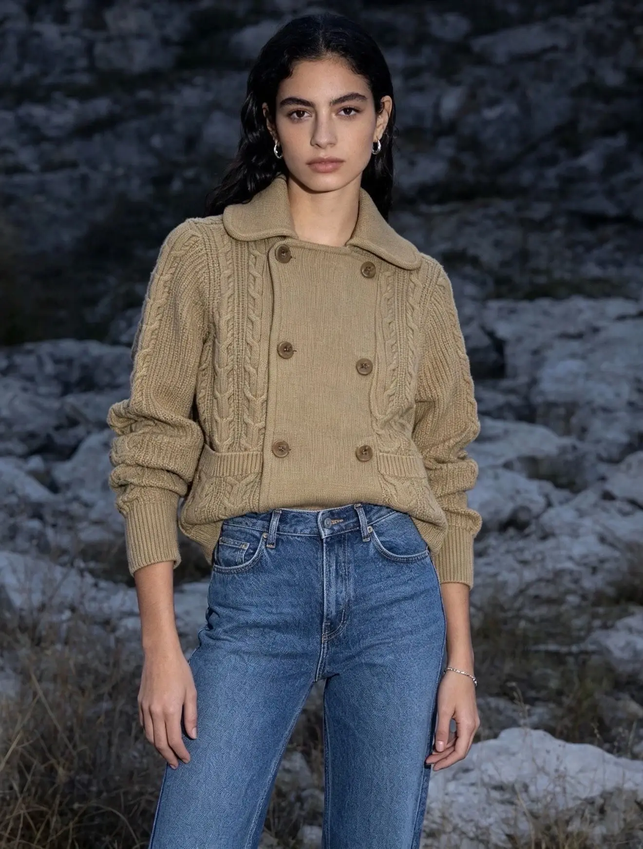 Manteau veste tricoté épais large, 100% en LAINE mérinos,