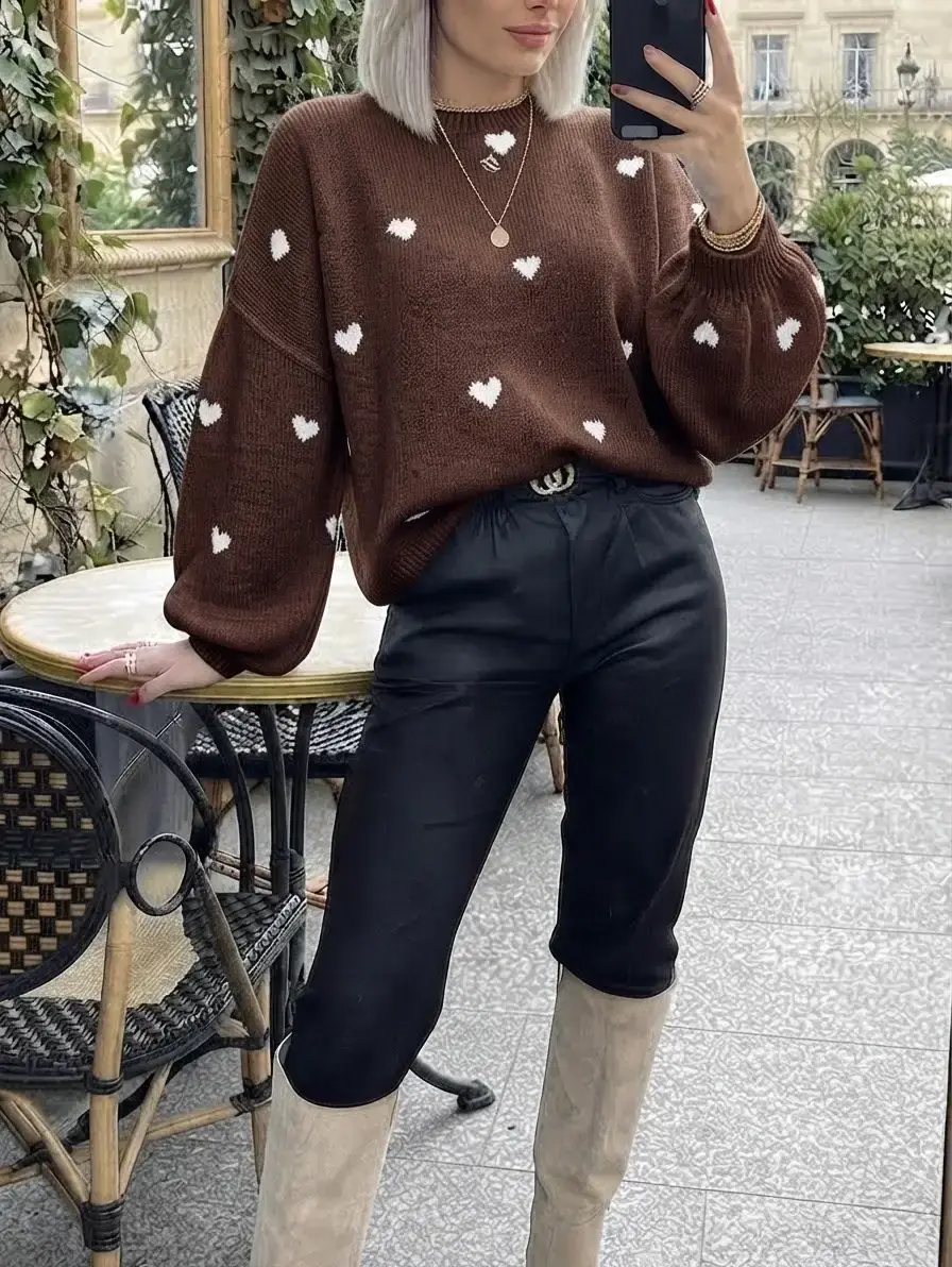 Pull en maille avec motif coeur - 82025