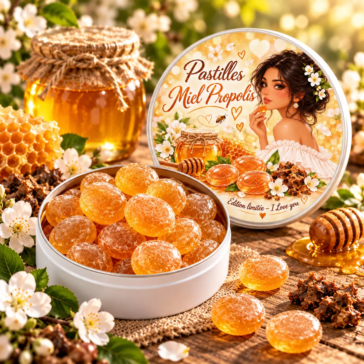 Bonbons Artisanaux | Saveur Miel Propolis | Boite de 45g | Edition LOVE