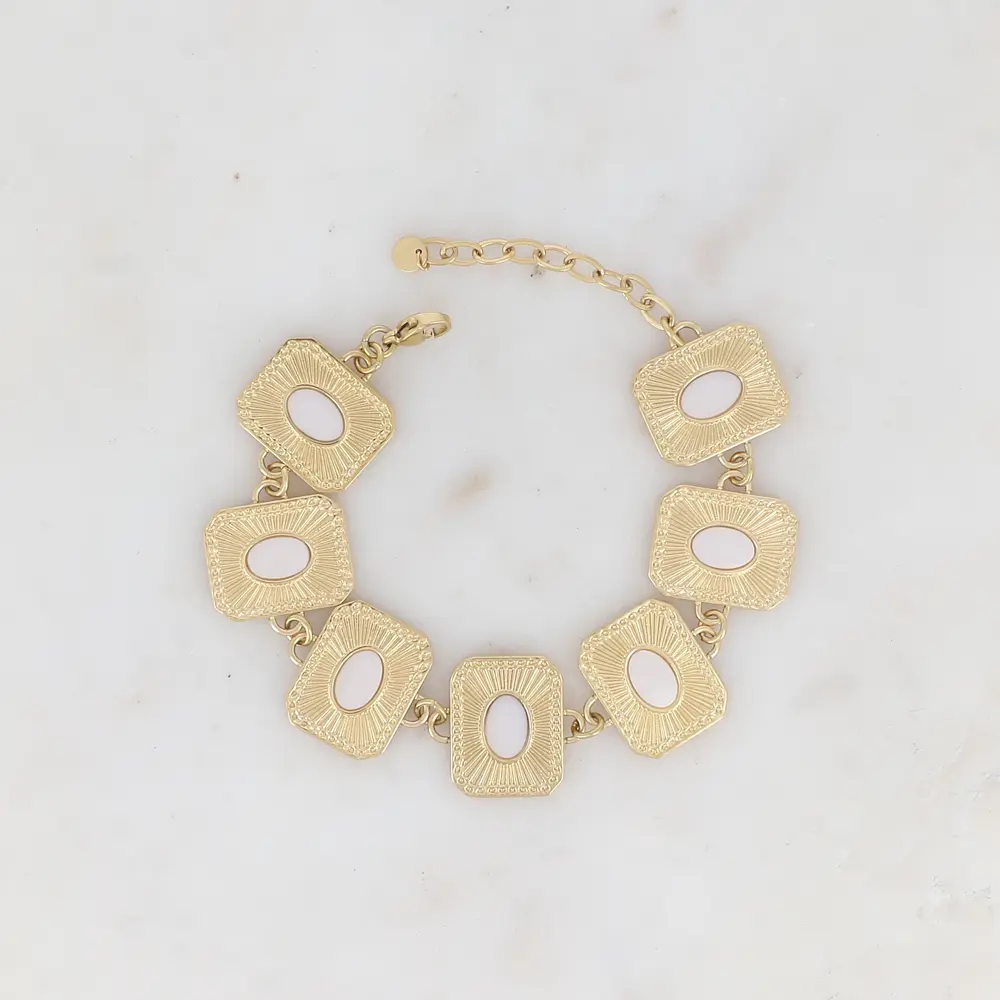 Bracelet avec pièces rectangulaires et pierres naturelles