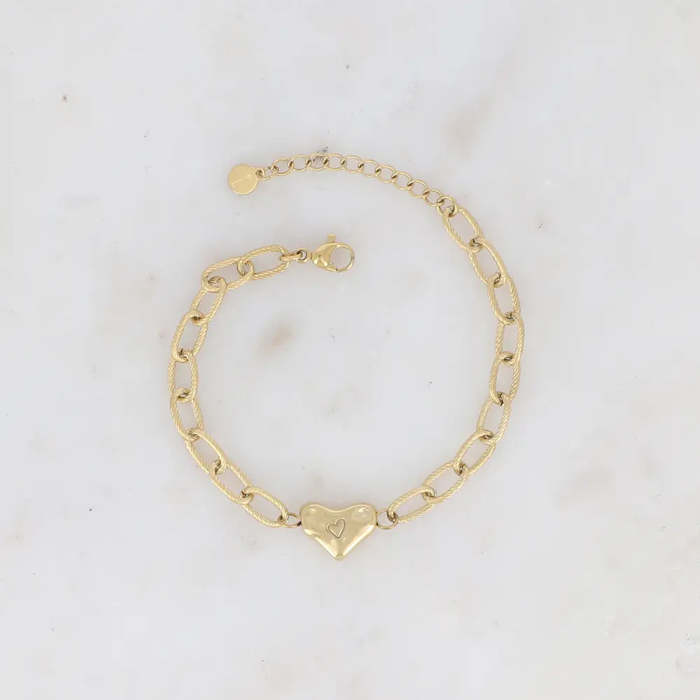 Bracelet maille avec cœur texturé