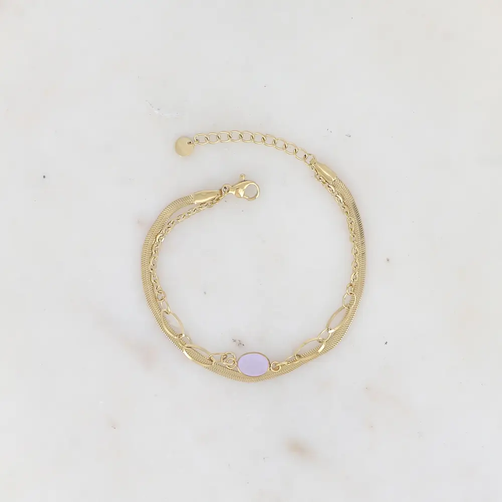 Bracelet double rangs en maille avec pâtes de verre