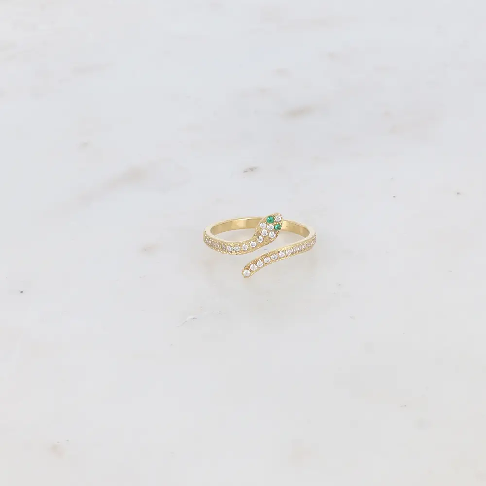 Bague en forme de serpent strassée, ajustable devant