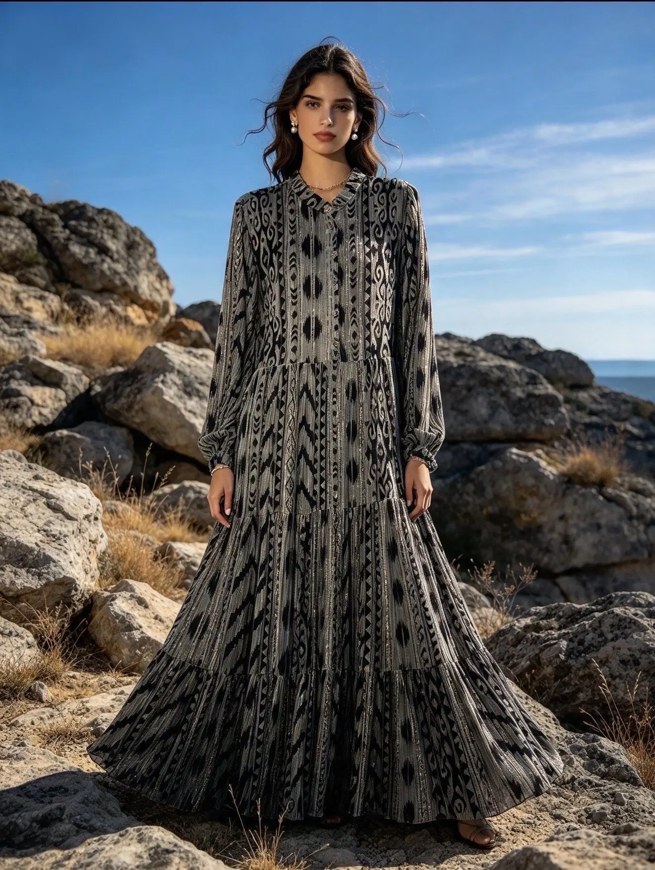 robe-chemise en Bohême avec incrustations de lurex scintillants