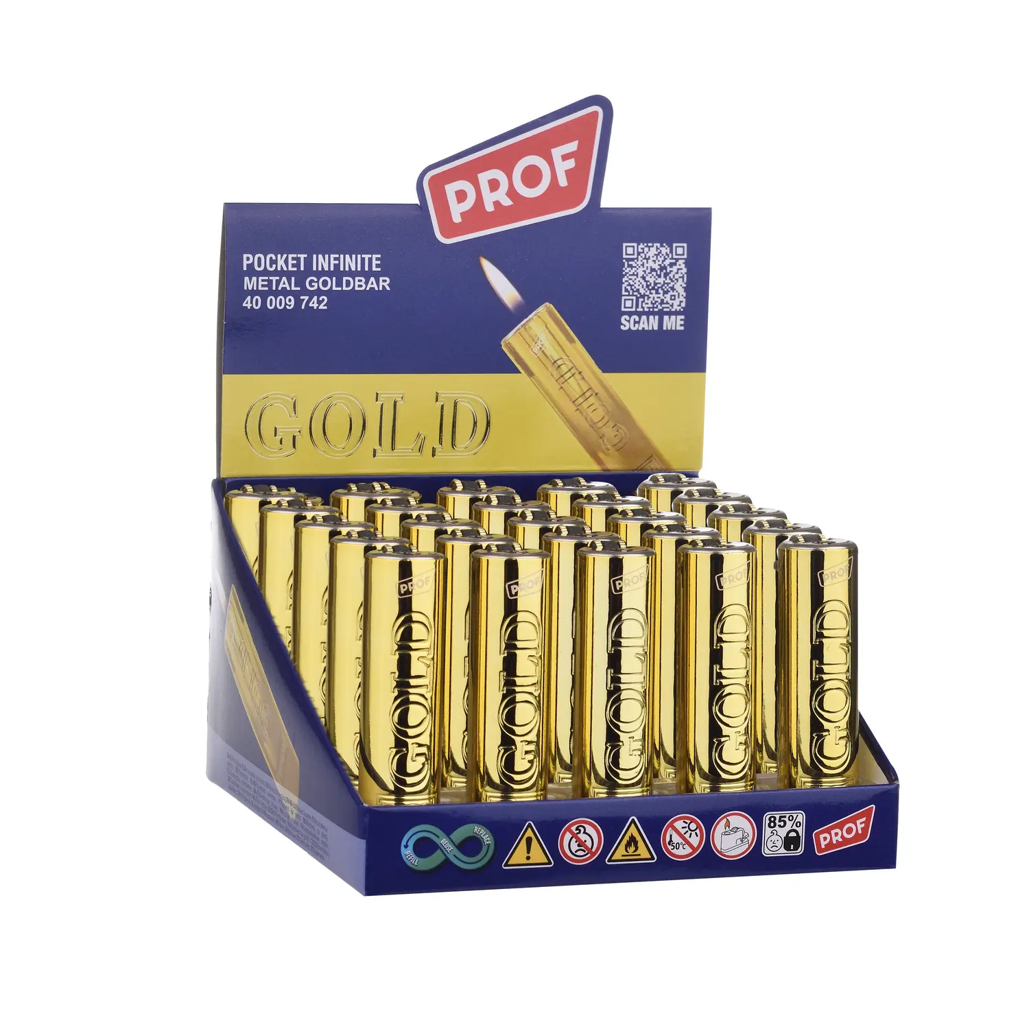 PROF Rechargeable Flint Lighter with Gold Ingot Effect