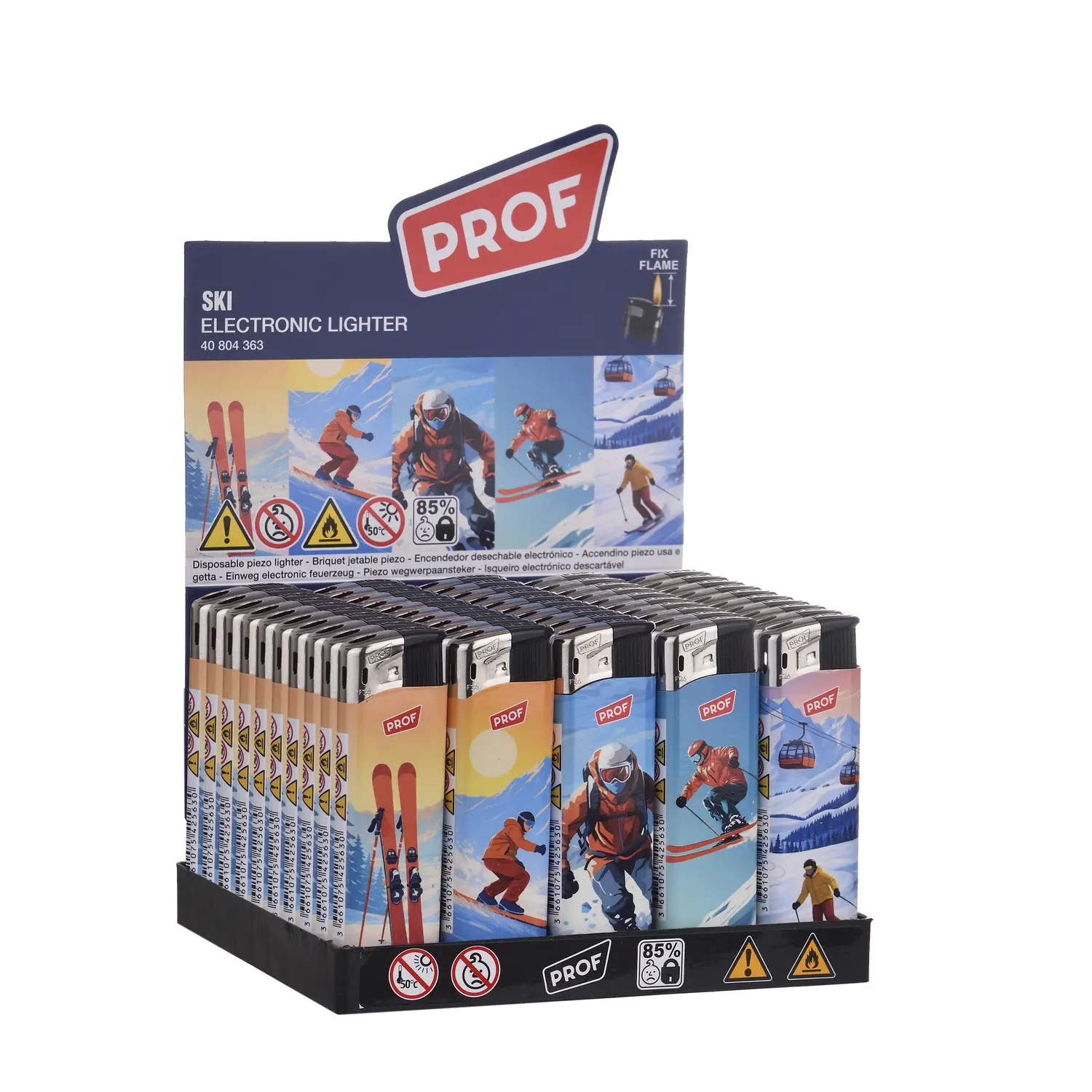 PROF Fix Flame Electronic Lighter with Ski Motif