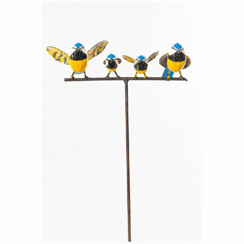 Metal Fam of 4 Blue Tit on Stick