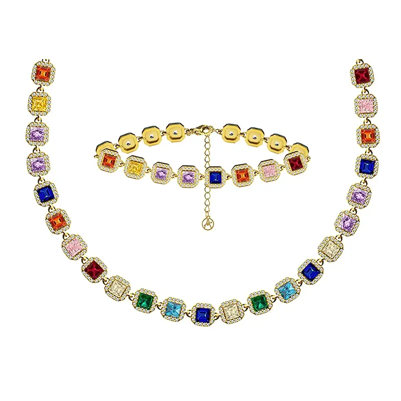 PARURE ZIRCONE QUADRATO COLORATO