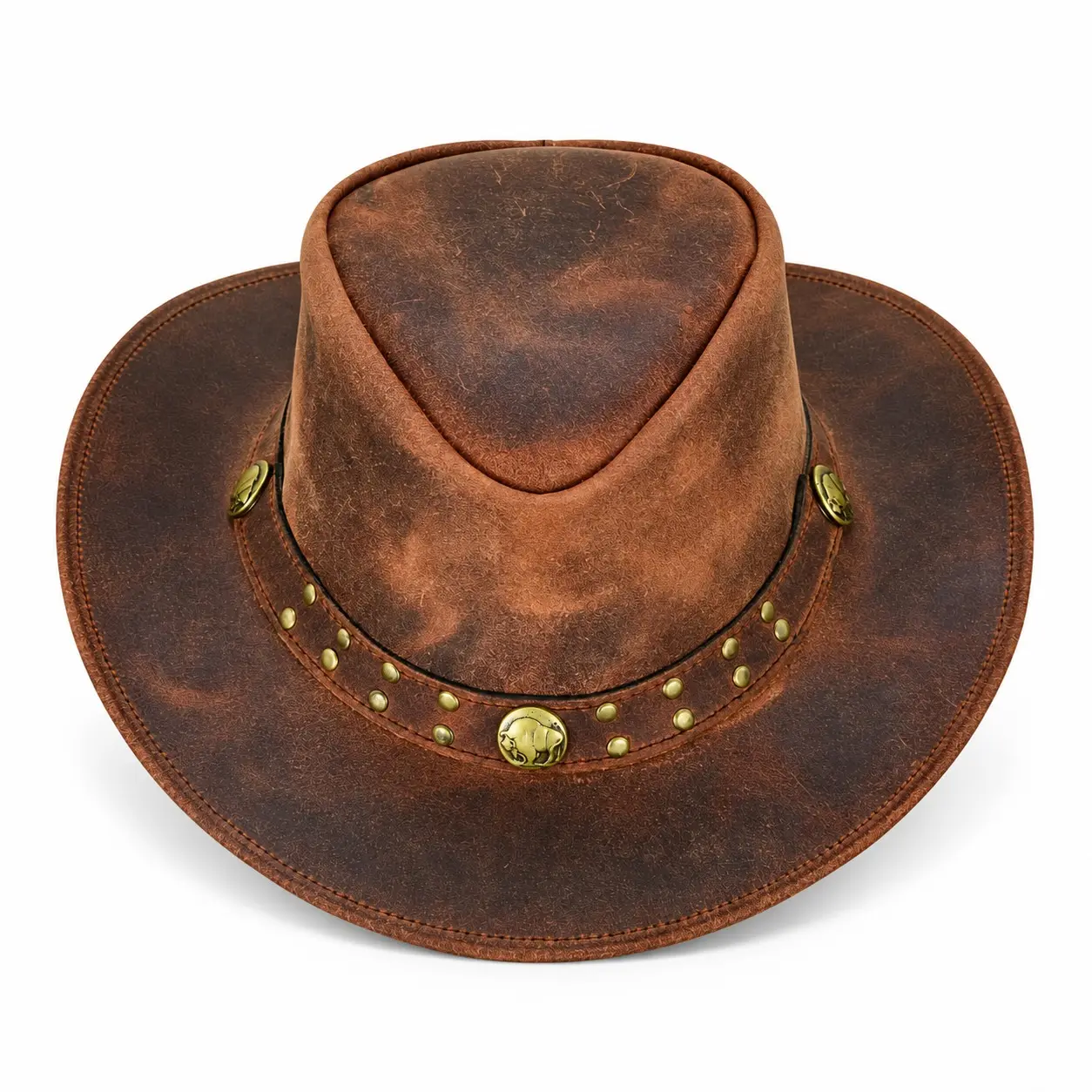 Outback Hat, Western Style Leather Cowboy Hat for Men and Women Wide Brim Vintag
