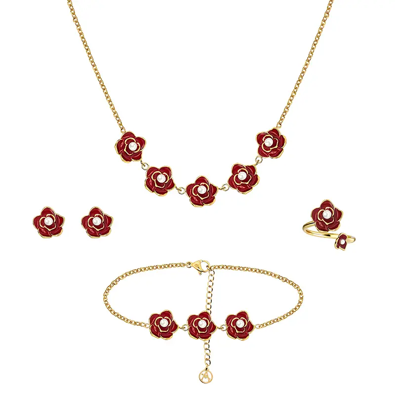 PARURE FIORE SMALTATO CON PERLA