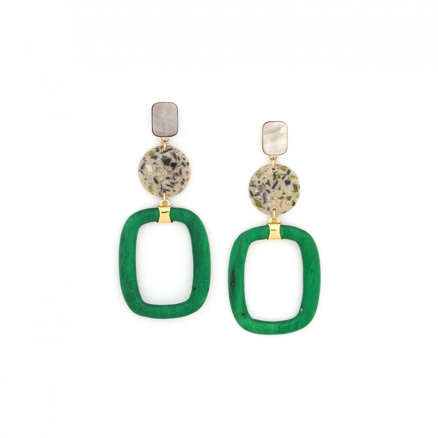 CALVI   boucles d'oreilles poussoir terrazzo anneau vert