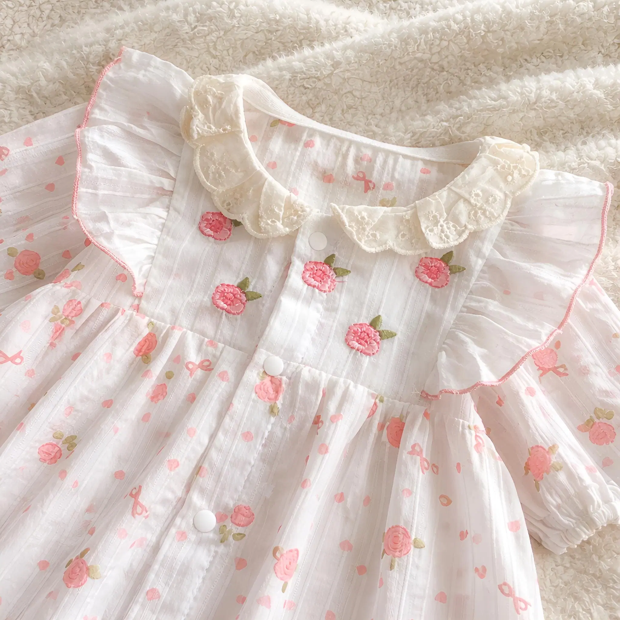 Baby Girl Floral Ruffle Romper, Soft Cotton Newborn Photo Outfit