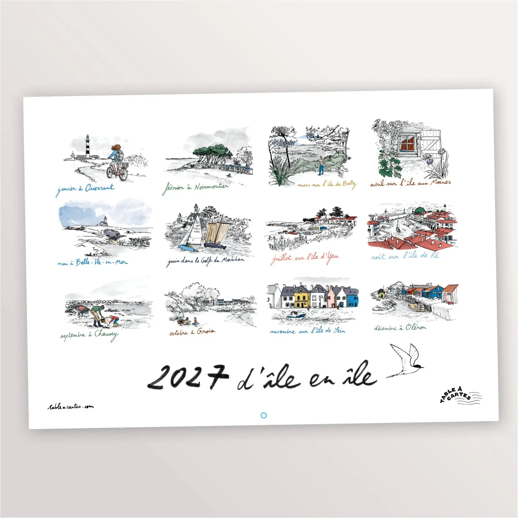 Calendrier mural 2027 illustré – D'île en île - A3