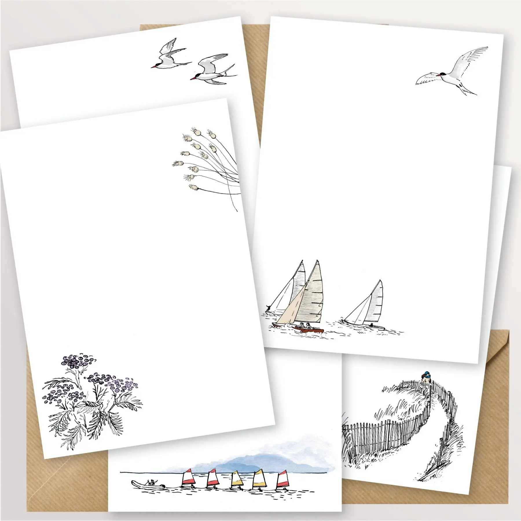 Set de 12 pages de papier à lettres avec enveloppes