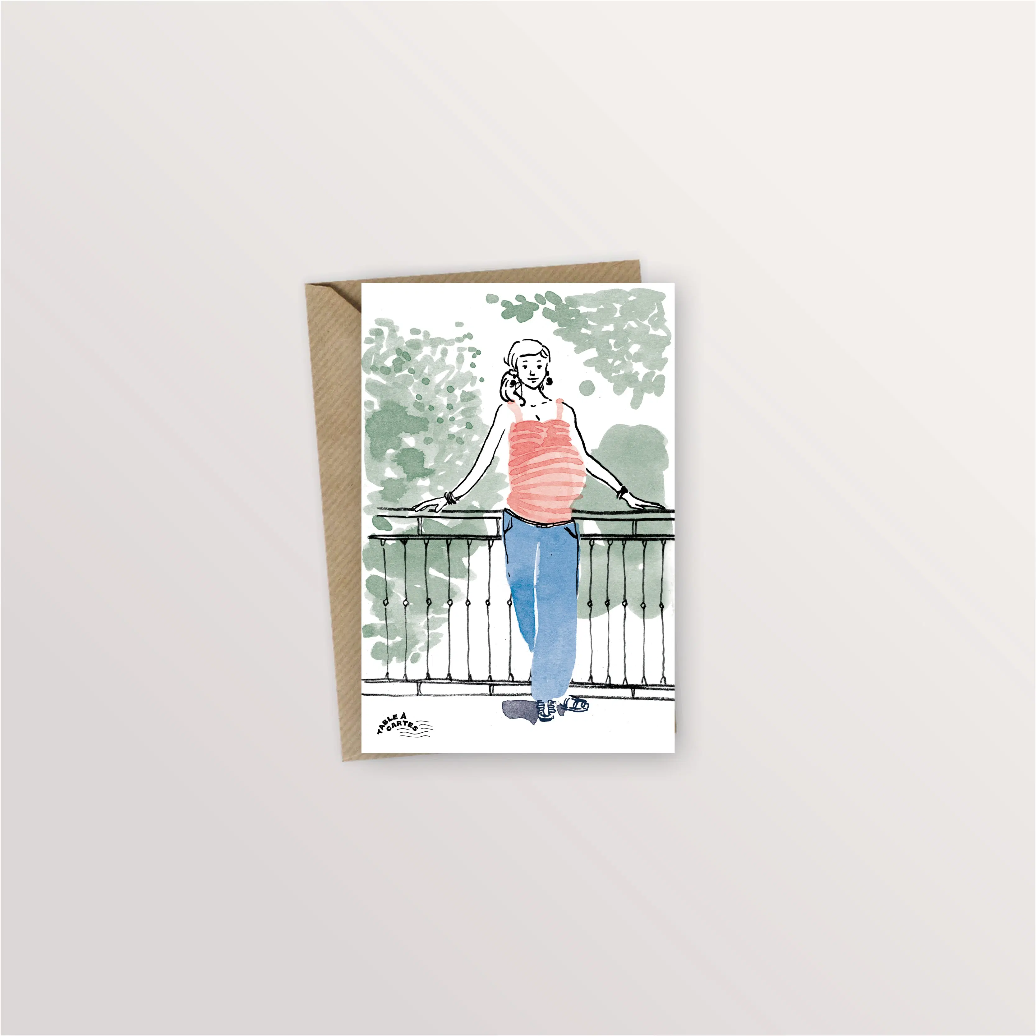 Carte postale - Grossesse au balcon
