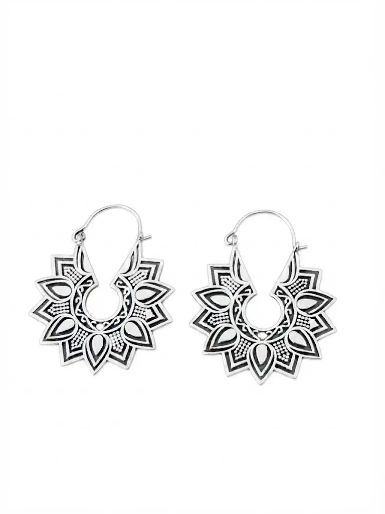 Brass Lotus Mandala Hoop Earrings | Bulk Boho Tribal Sunburst Earrings for Women | Ethnic Statement Earrings for Women