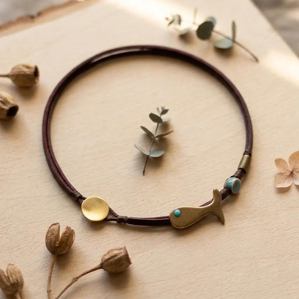 Boho Leather Cord Fish Choker