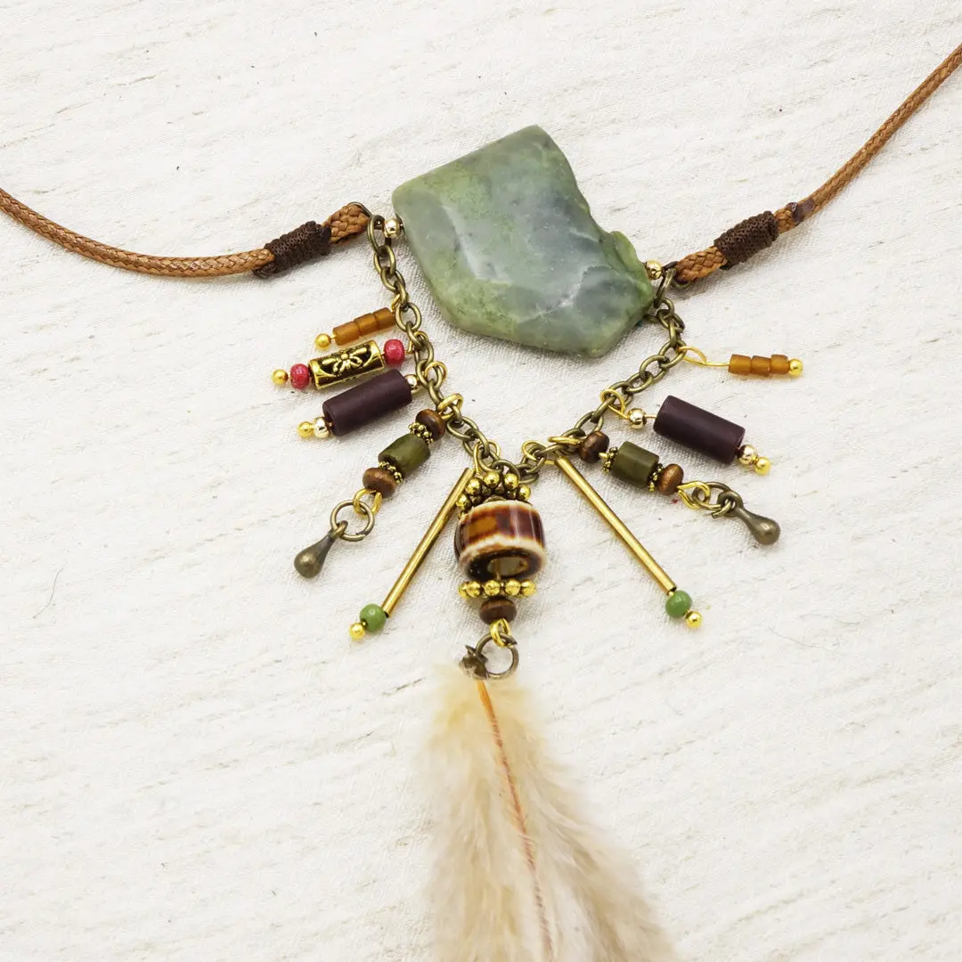 Boho Long Variscite Stone Necklace