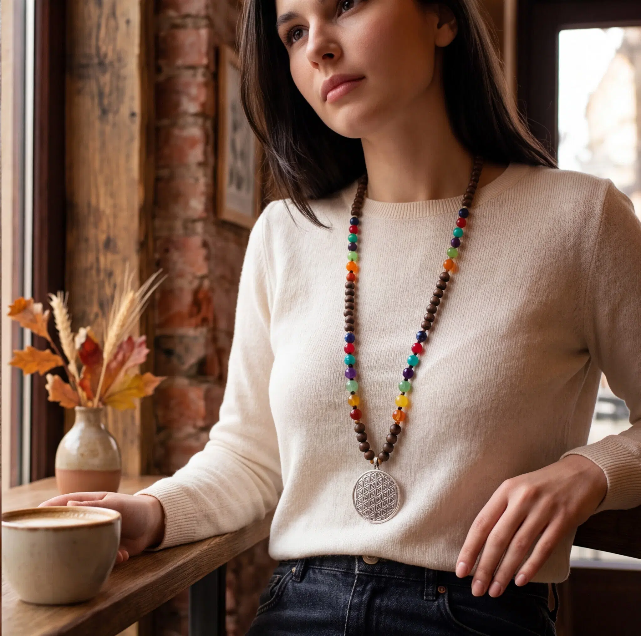 Long Beaded "Flower of Life" Necklace
