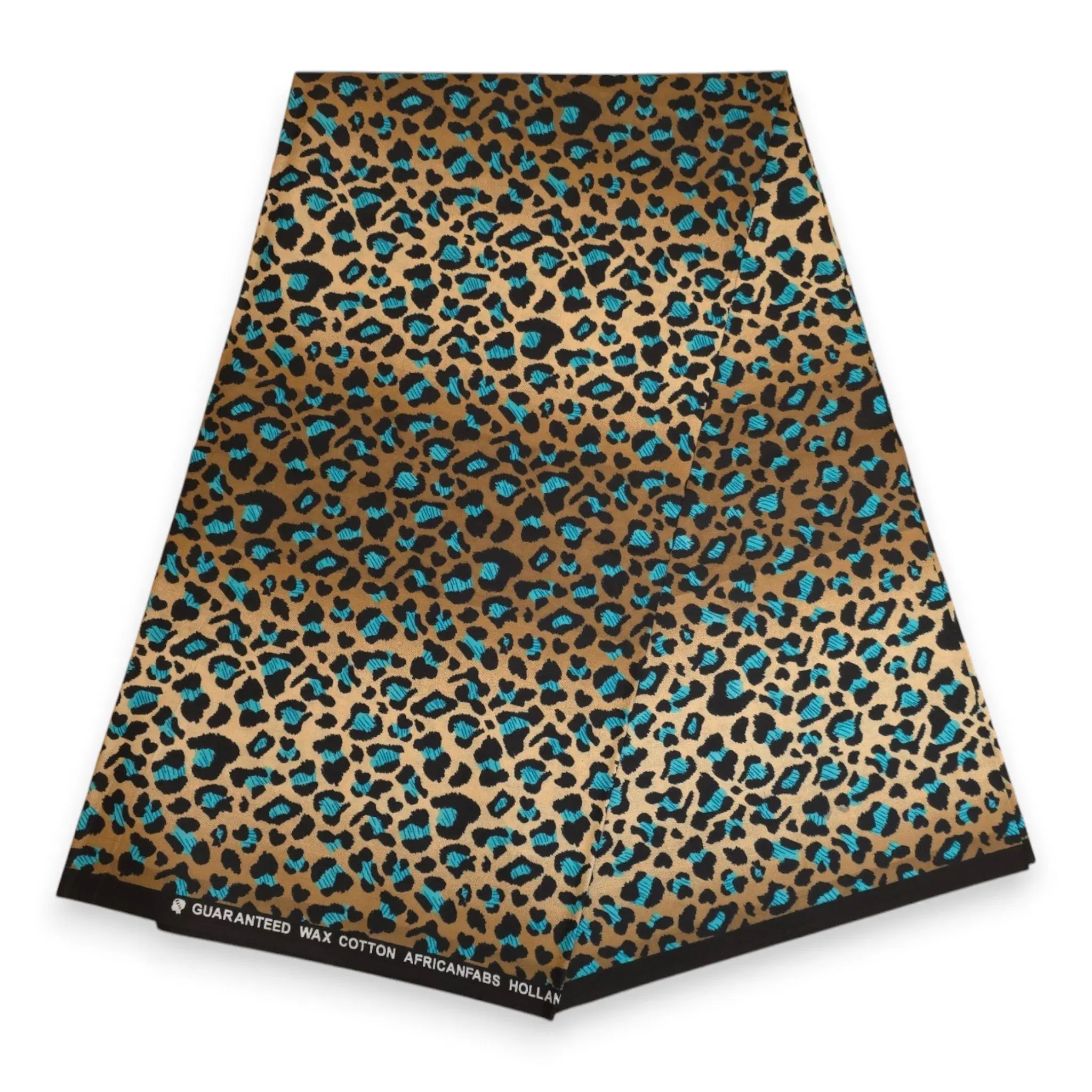 6 Yards - African Wax print fabric - Beige Turquoise Leopard Spots - 100% cotton