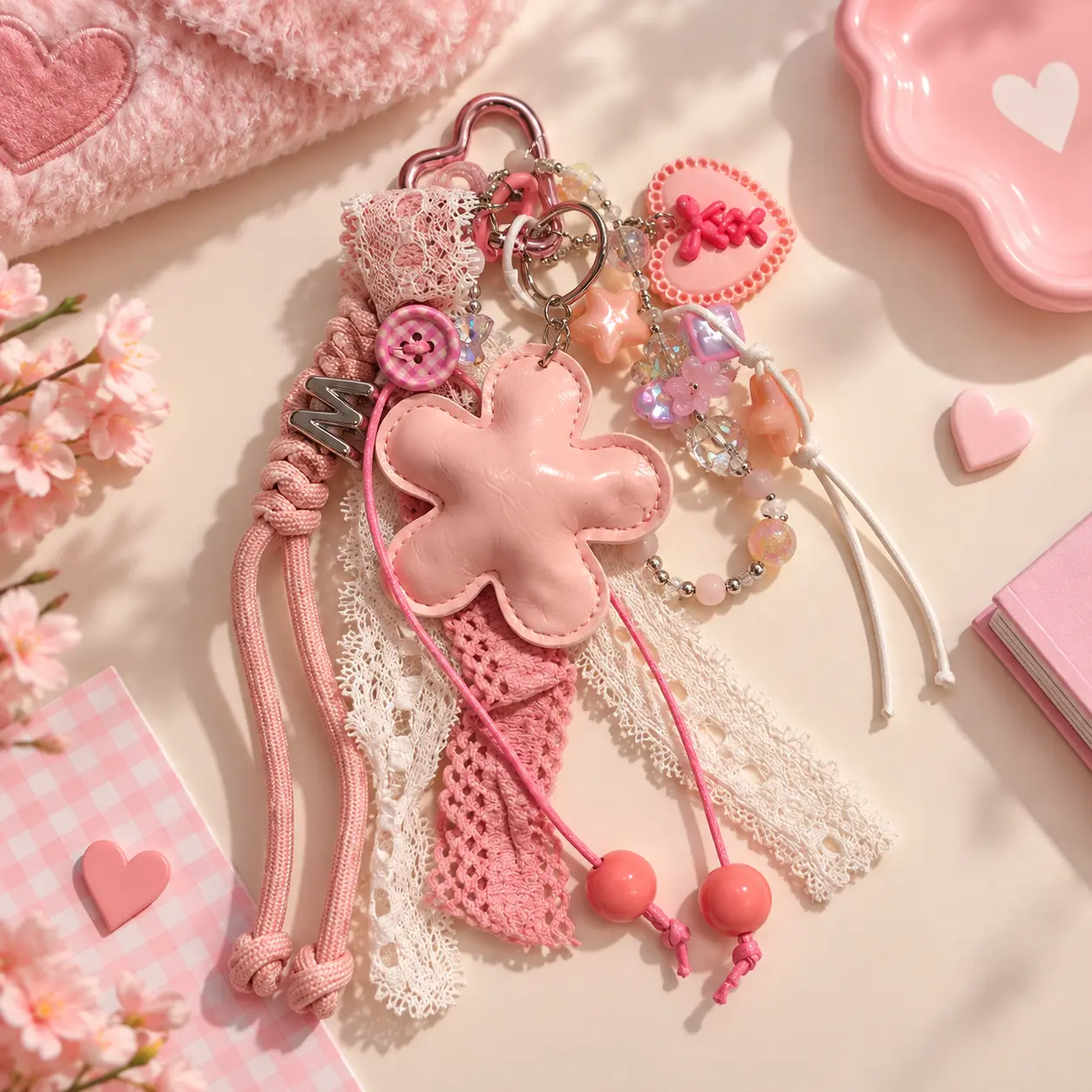 Bijou de sac à breloques Charms Fleur rose coquette