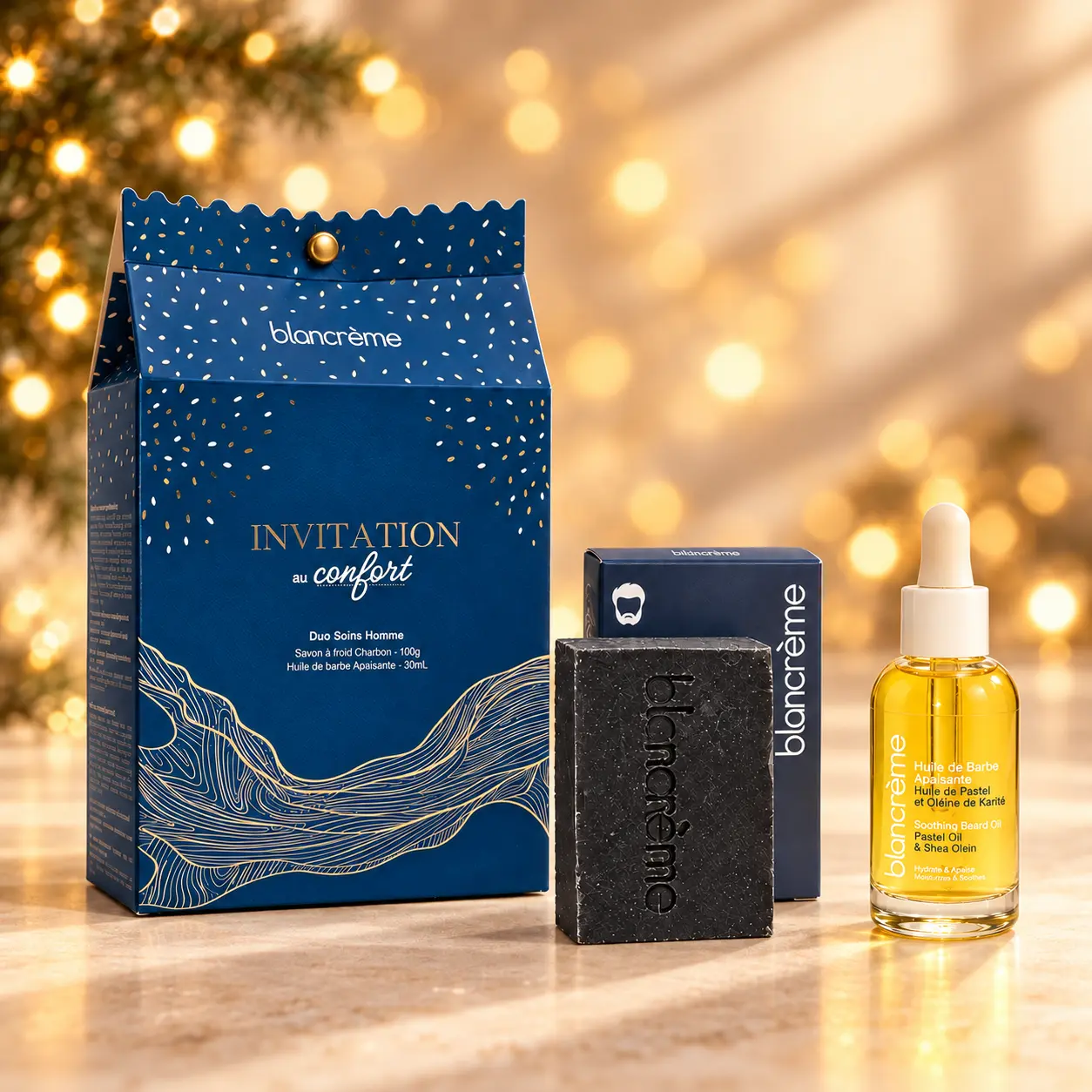 Duo Homme Savon Charbon & Huile de Barbe – Coffret de Noël