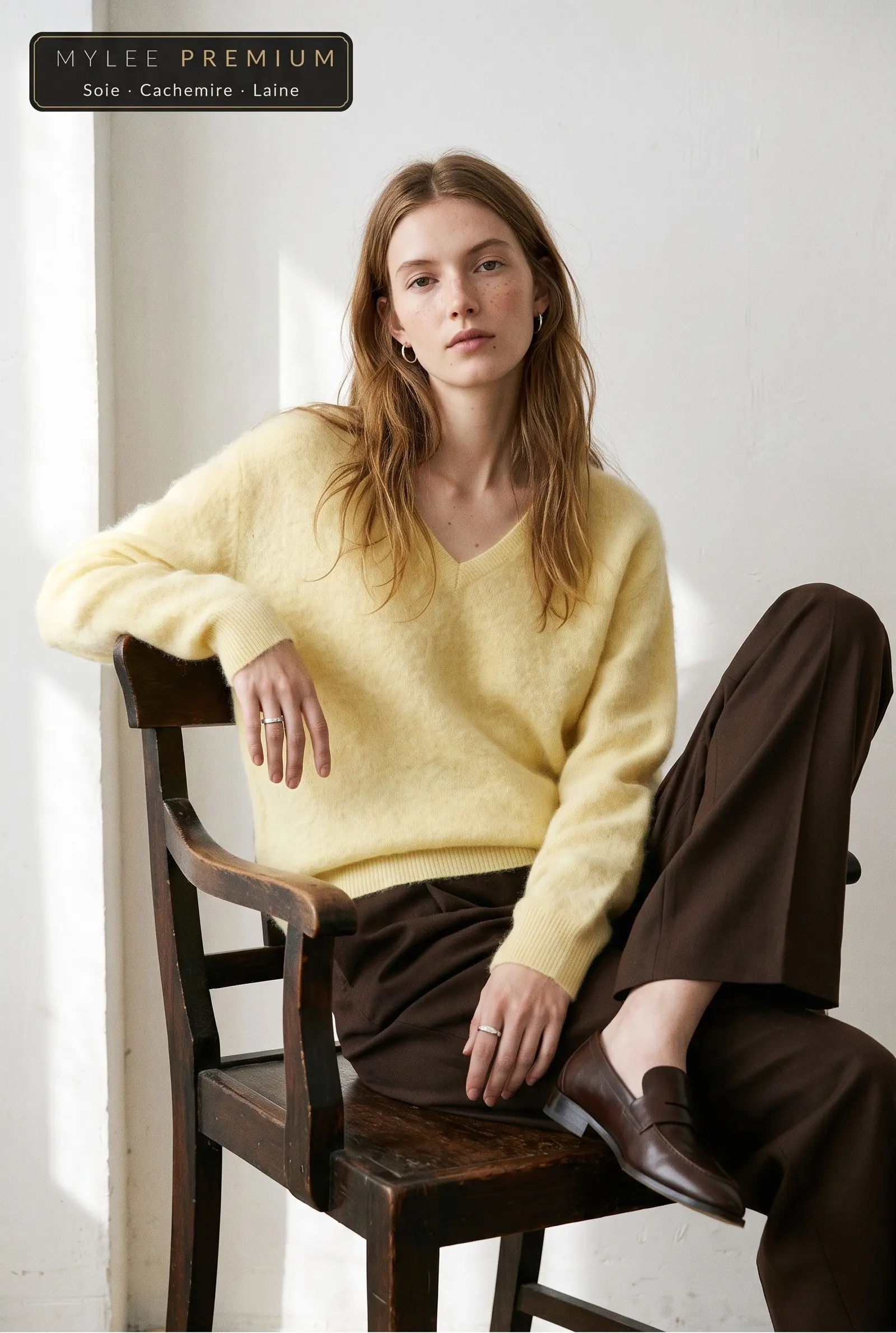 Pull Premium Col V Soie Cachemire Laine