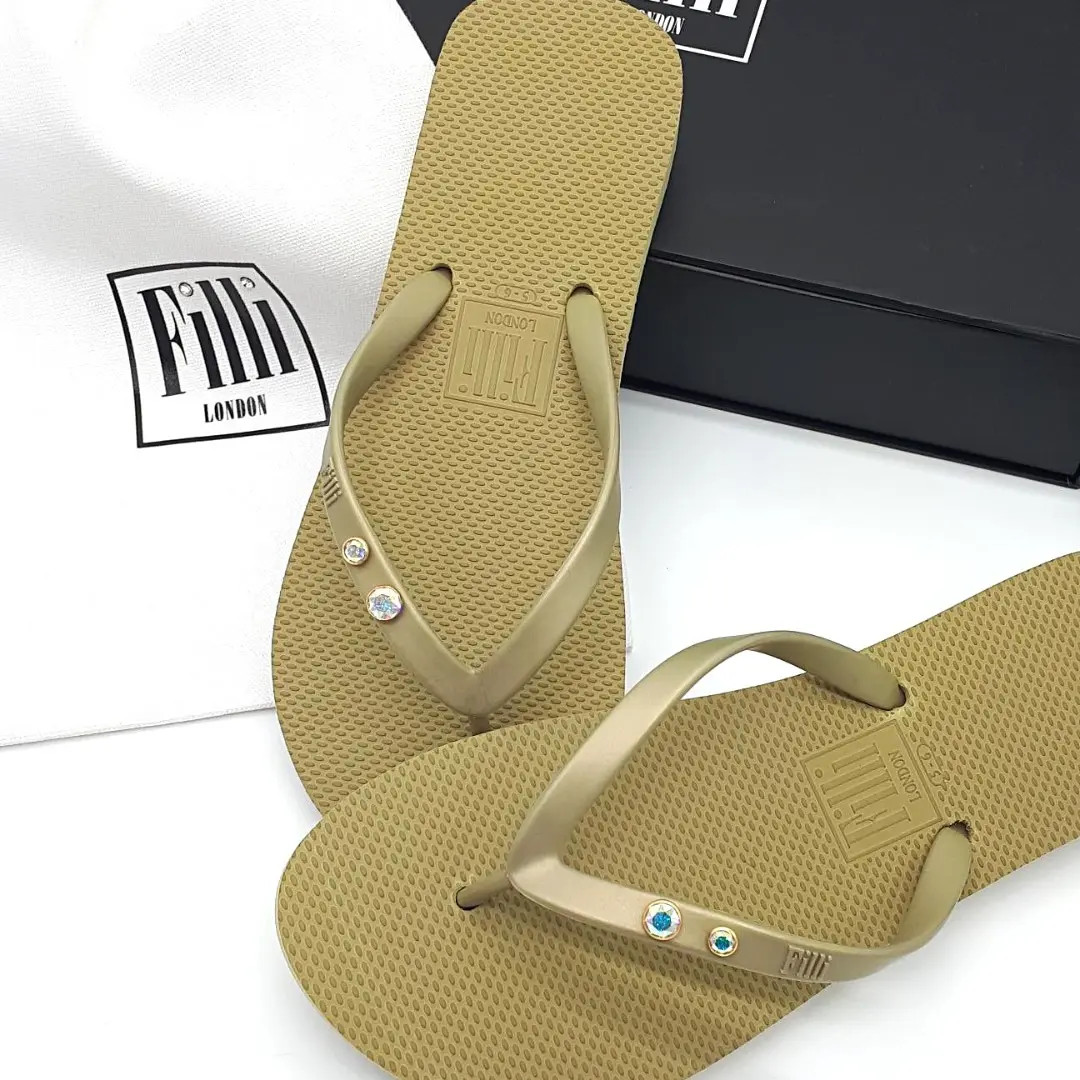 Aurora Crystal Duo Luxury Flip Flops - Gold