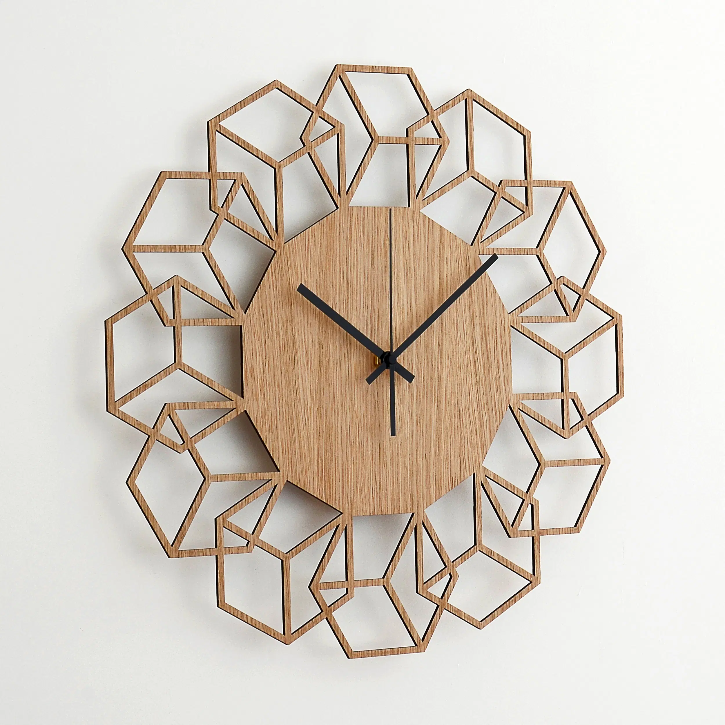 Clock CUBEFLOWER - Wooden Wall Clock Natural Oak Color