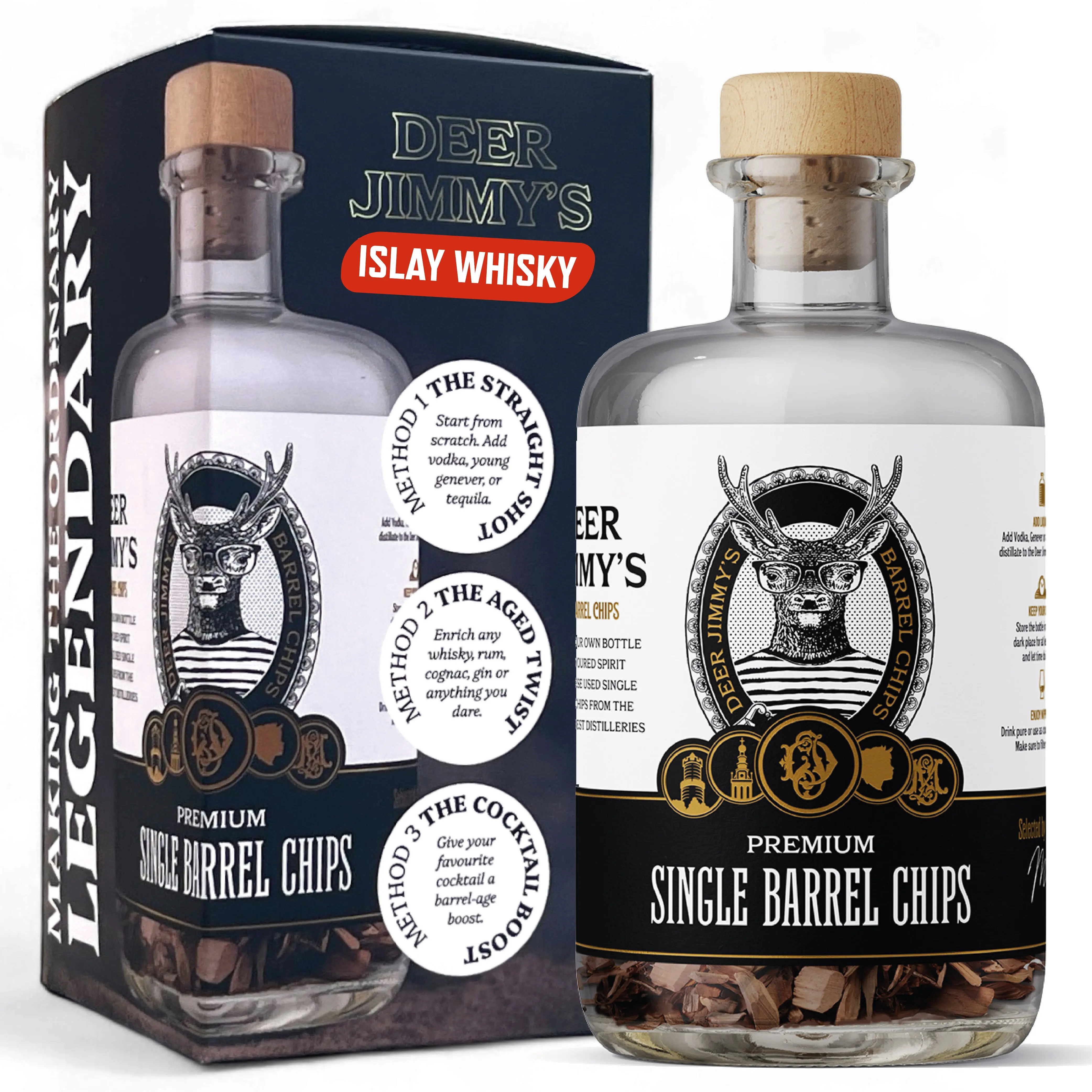 Deer Jimmy's® DIY Whisky Gift Set – Make Your Own Whisky with Premium Oak from Scottish Islay Whisky Barrels – Deep Barrel Aging for Any Spirit – The Perfect Gift for Men