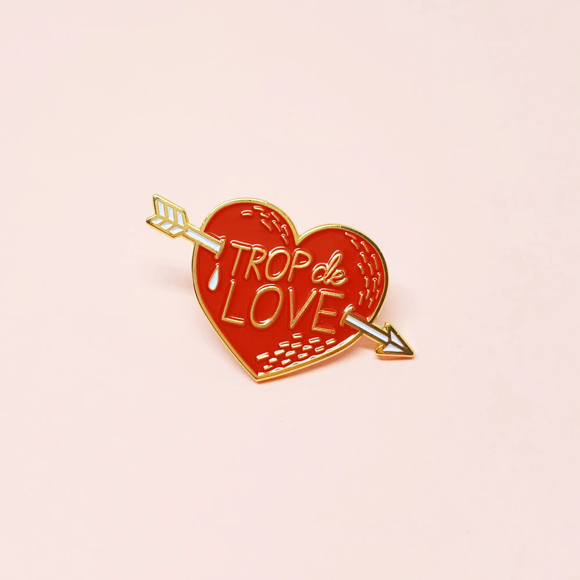Enameled heart pin “Too much love”