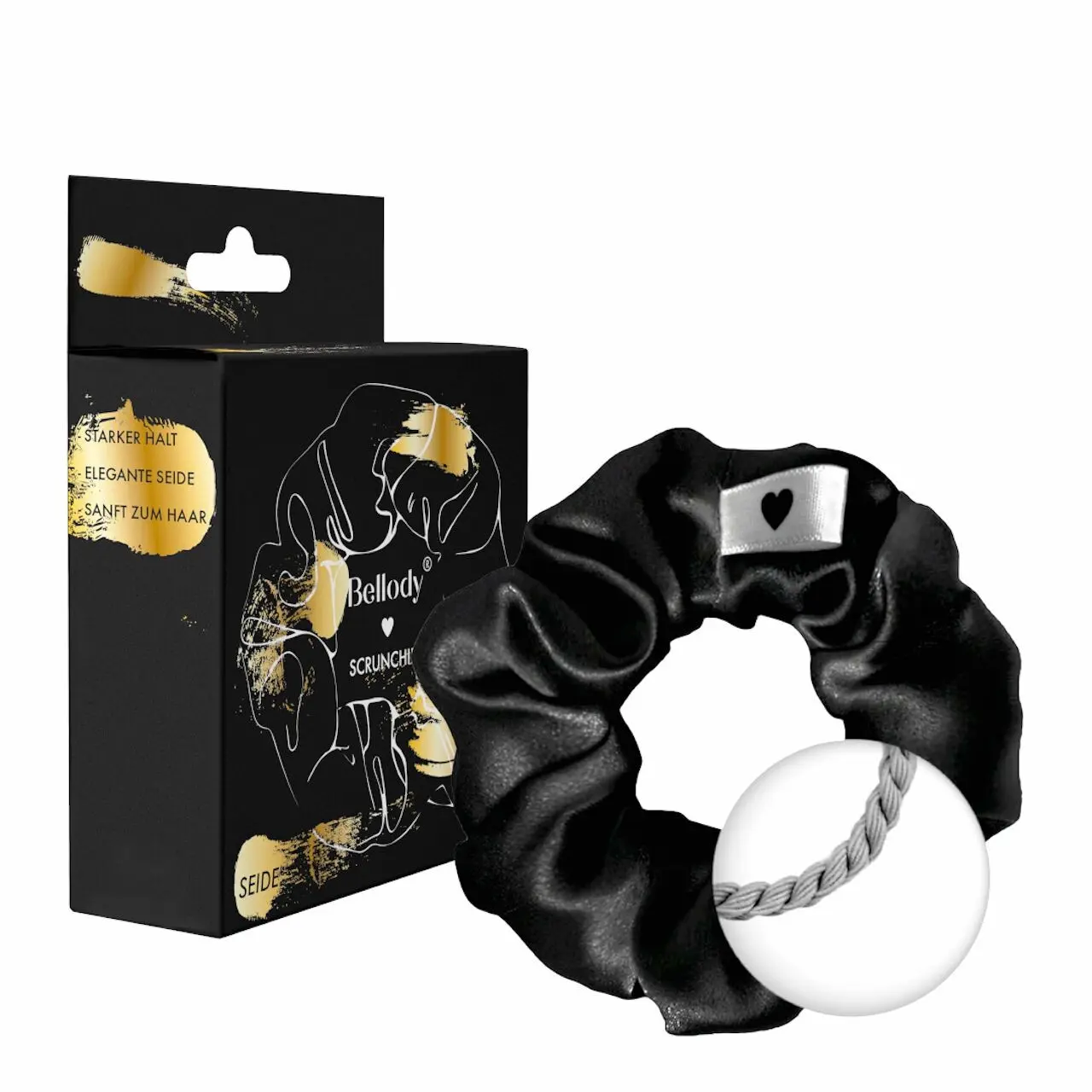 Seiden-Scrunchies Schwarz - Bellody® (1 Stück- Classic Black)