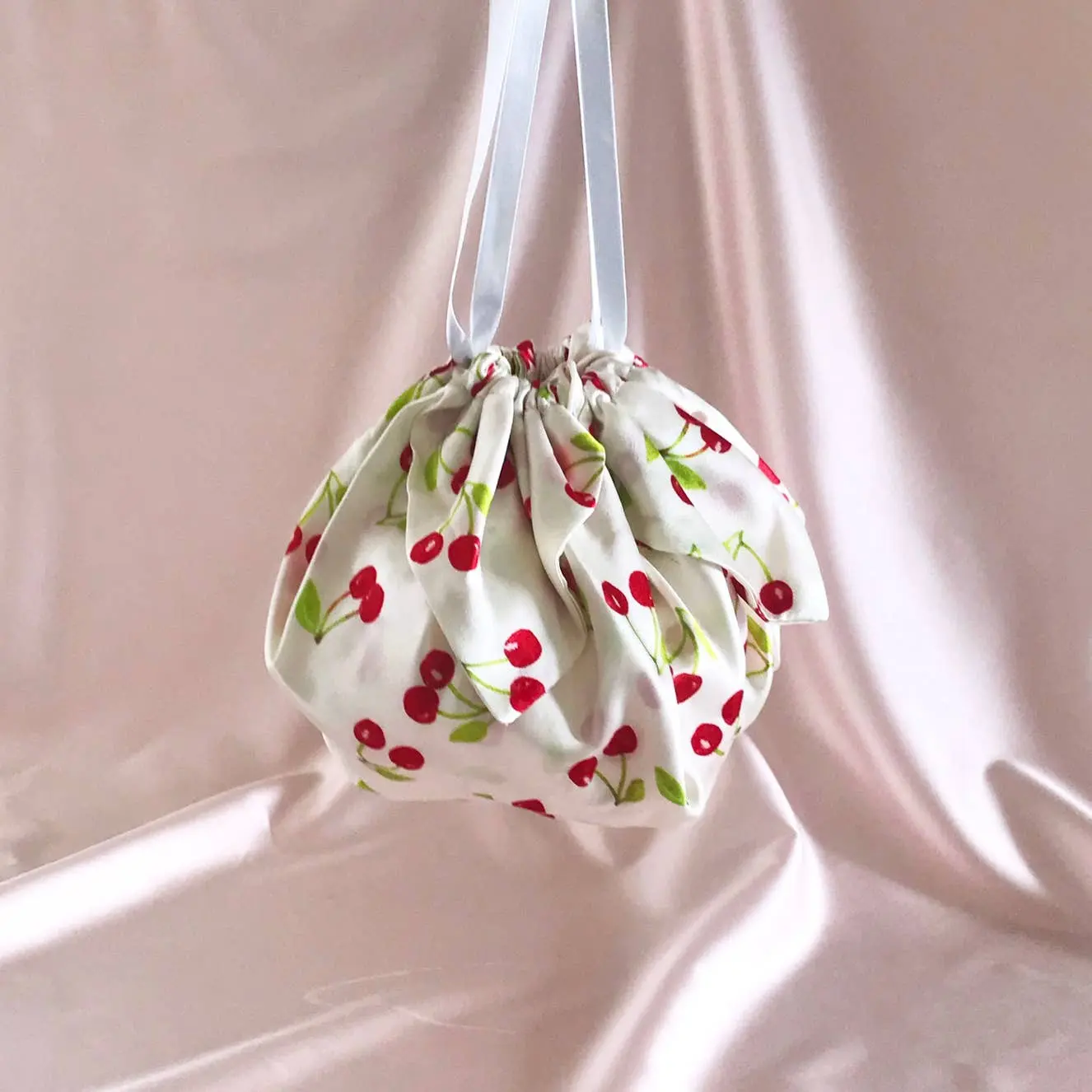 Cherry Print Silk Mitzi Puff Bag-Tortoise Shell Chain