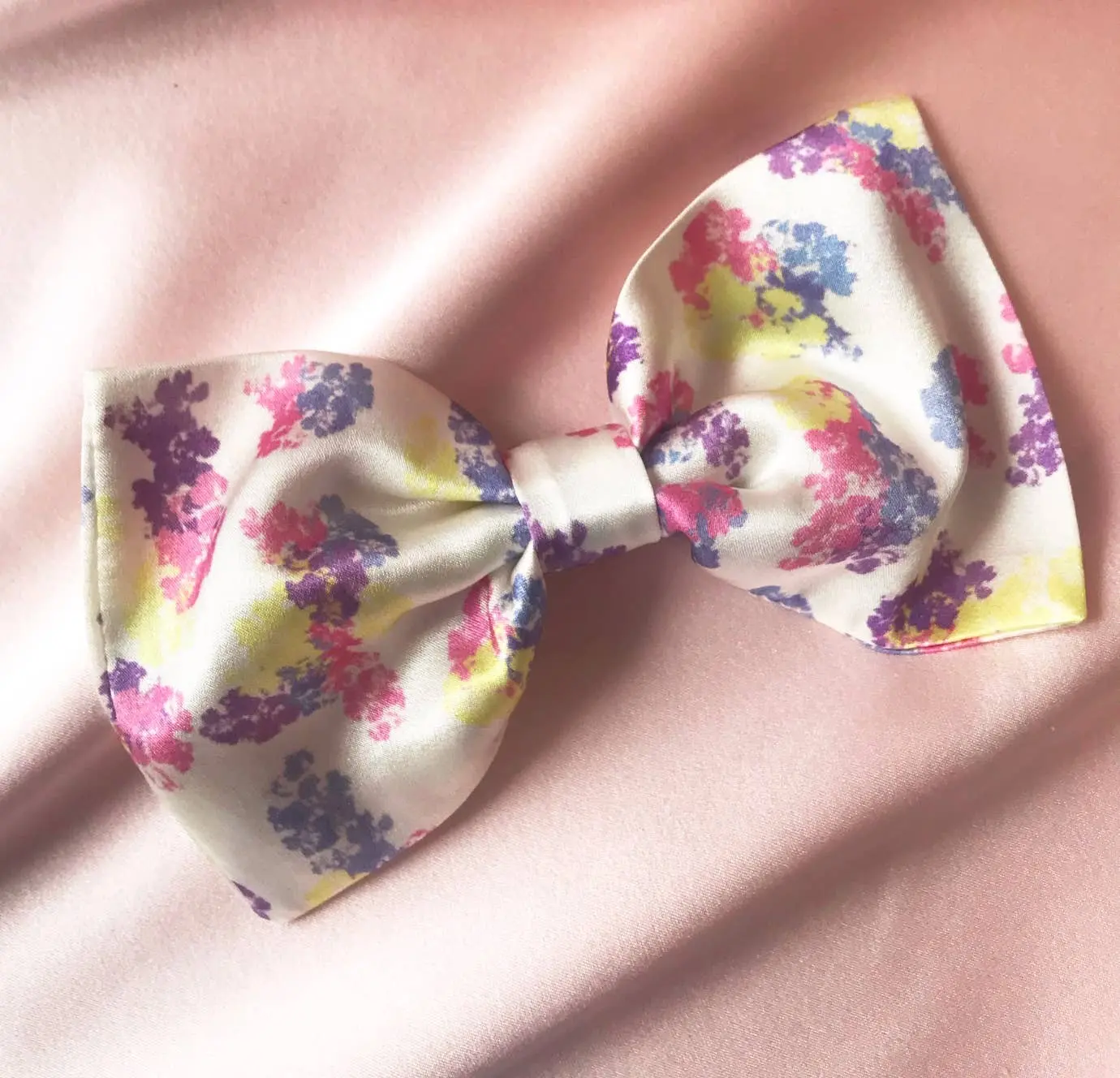 Floral Print Silk Lily Hair Bow